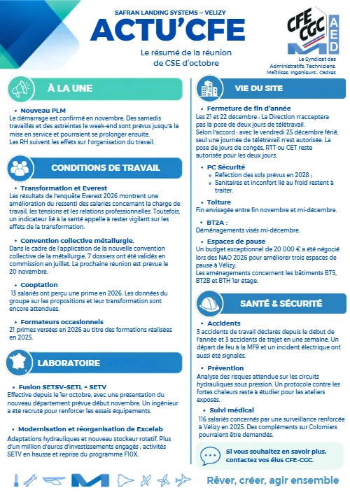 Aperçu : Actu’CFE : CSE de Vélizy du 15 octobre 2026