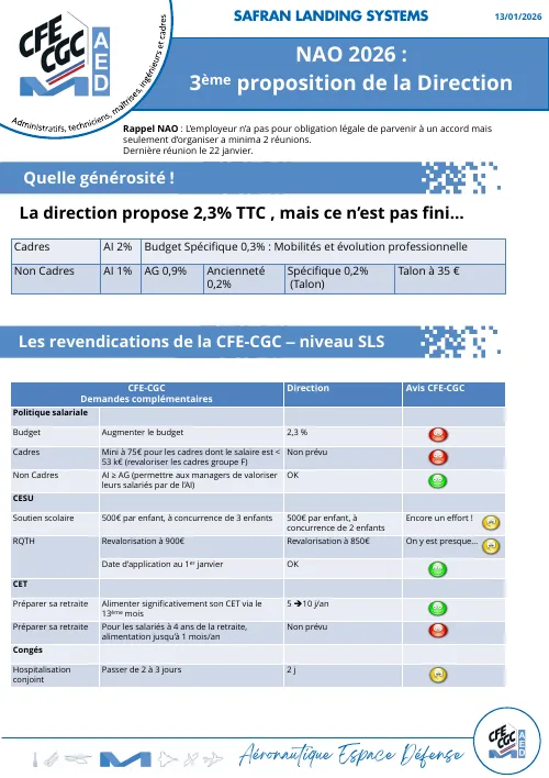 Aperçu : NAO 2026 – 3e proposition de la Direction – 13 janvier 2026